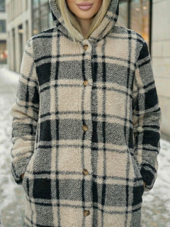 Abrigo Largo de cuadros para Mujer con Capucha, cardigan de cuadros, Chamarra Invierno Casual Elegante – Abrigo Acolchonado para Clima Frío en internet