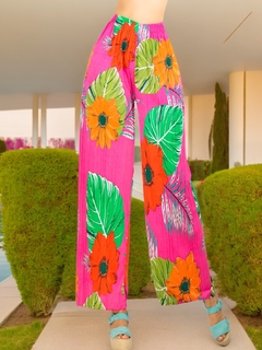 Pantalones de pierna ancha stretch con estampado y diseño plisado - MALABIS