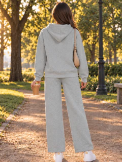 Conjunto 2 Piezas para Mujer, Sudadera con Capucha y Pantalón de Pierna Ancha, Casual y Cómodo en internet
