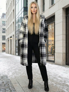 Abrigo Largo de cuadros para Mujer con Capucha, cardigan de cuadros, Chamarra Invierno Casual Elegante – Abrigo Acolchonado para Clima Frío en internet