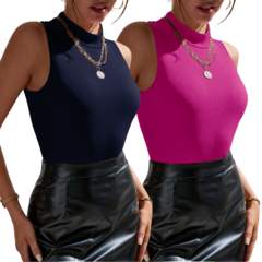 Set de 2 Blusas Cuello Halter de Tela Canalé Texturizada Stretch en internet