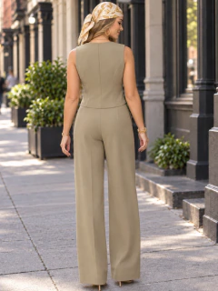 Conjunto 2 Piezas para Mujer, Blusa Cruzada Sin Mangas y Pantalón de Pierna Ancha, Elegante y Sofisticado