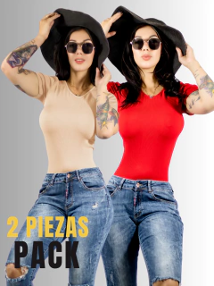 SET DE 2 BLUSAS PLAYERA DE MUJER CANALÉ STRETCH - MALABIS