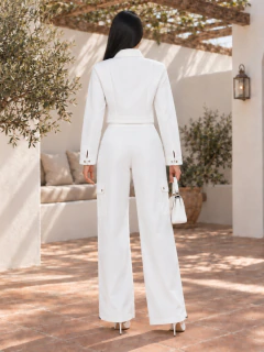 Conjunto Casual Chic de 2 Piezas, Blusa Manga Larga y Pantalón de Pierna Ancha para Mujer, Elegante y Moderno - MALABIS