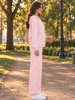 Imagen de Conjunto 2 Piezas para Mujer, Sudadera con Capucha y Pantalón de Pierna Ancha, Casual y Cómodo
