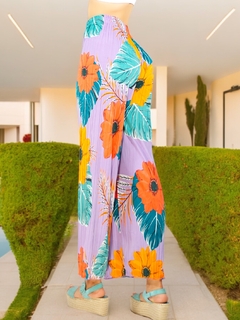 Pantalones de pierna ancha stretch con estampado y diseño plisado - comprar en línea