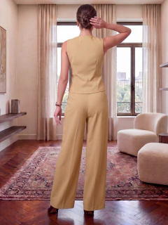 Conjunto Formal Mujer 2 Piezas | Chaleco Cruzado con Botones Dorados y Pantalón Palazzo - tienda en línea