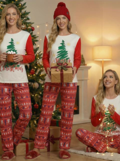 Pijama Navideña para Mujer, Pantalón y Blusa de Manga Larga, Tela Suave y Elástica| Ropa de Dormir Cálida para Invierno|Conjunto de pijama. en internet