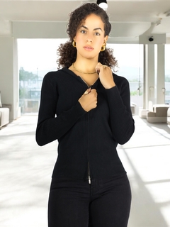 Suéter Cárdigan De Manga Larga Cuello Cierre y Capucha Casual Mujer Sweater
