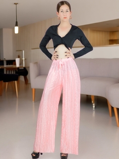 Imagen de Pantalones de mujer palazzo de pierna ancha, pantalones sólidos con colores metálicos elegantes de dama