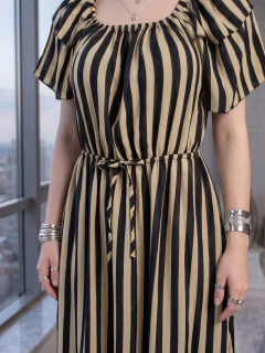 Vestido Midi de Rayas Verticales, Corte Favorecedor, Elegancia Casual y Estilo Sofisticado para Mujer - MALABIS