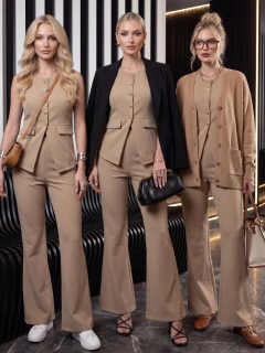 Conjunto Elegante Mujer 2 Piezas | Chaleco Largo con Botones Joya y Pantalón Acampanado en internet