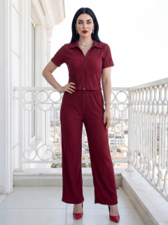 Imagen de Conjunto Mujer 2 Piezas Blusa y Pantalón | Set Casual Elegante Texturizado | Blusa con Cierre y Cuello