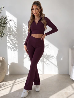 Conjunto Mujer 2 Piezas, Estilo Deportivo Elegante con Top de Cierre y Pantalón Largo - tienda en línea