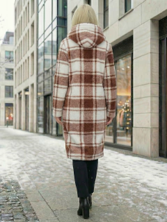 Abrigo Largo de cuadros para Mujer con Capucha, cardigan de cuadros, Chamarra Invierno Casual Elegante – Abrigo Acolchonado para Clima Frío - comprar en línea