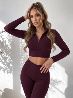 Conjunto Mujer 2 Piezas, Estilo Deportivo Elegante con Top de Cierre y Pantalón Largo - comprar en línea