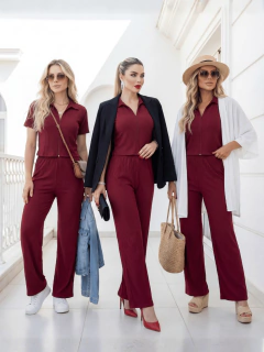 Conjunto Mujer 2 Piezas Blusa y Pantalón | Set Casual Elegante Texturizado | Blusa con Cierre y Cuello - MALABIS