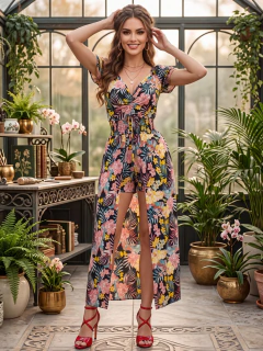 Vestido Midi Floral Mujer con Short Integrado | Escote Drapeado | Cintura Elástica | Unitalla - tienda en línea