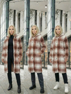Abrigo Largo de cuadros para Mujer con Capucha, cardigan de cuadros, Chamarra Invierno Casual Elegante – Abrigo Acolchonado para Clima Frío - tienda en línea