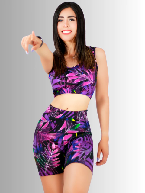 Conjunto deportivo Blusa Crop inconsútil con Shorts biker Estampado Set de 2 Piezas