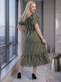 Vestido Midi de Rayas Verticales, Corte Favorecedor, Elegancia Casual y Estilo Sofisticado para Mujer - tienda en línea