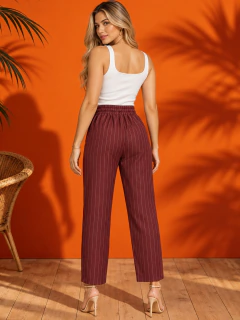 Pantalón Mujer Pierna Ancha con Rayas | Cintura Alta Elástica | Palazzo Casual Cómodo - MALABIS