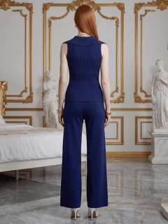 Conjunto de Mujer 2 Piezas | Pantalón Palazzo y Blusa sin Mangas de Punto Stretch | Set Elegante Casual para Dama