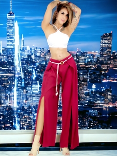 Pantalones palazzo anchos de pierna ancha para mujer, pantalones sólidos con volantes y cinturón decorativo