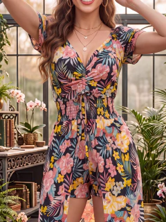 Vestido Midi Floral Mujer con Short Integrado | Escote Drapeado | Cintura Elástica | Unitalla - comprar en línea