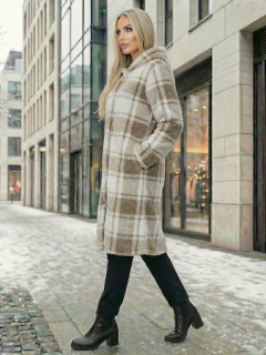 Abrigo Largo de cuadros para Mujer con Capucha, cardigan de cuadros, Chamarra Invierno Casual Elegante – Abrigo Acolchonado para Clima Frío - comprar en línea