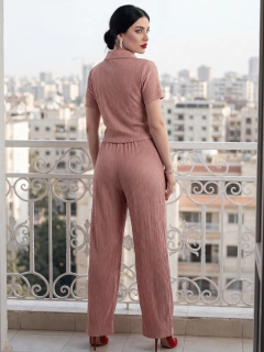 Imagen de Conjunto Mujer 2 Piezas Blusa y Pantalón | Set Casual Elegante Texturizado | Blusa con Cierre y Cuello