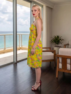 Vestido Strapless Floral Mujer Unitalla con Escote Halter Ajustable | Corte A y Cintura Smock