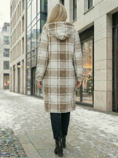 Abrigo Largo de cuadros para Mujer con Capucha, cardigan de cuadros, Chamarra Invierno Casual Elegante – Abrigo Acolchonado para Clima Frío - tienda en línea