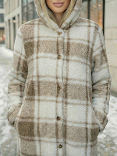 Abrigo Largo de cuadros para Mujer con Capucha, cardigan de cuadros, Chamarra Invierno Casual Elegante – Abrigo Acolchonado para Clima Frío en internet