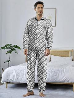 Pijamas Hombre De 2 Piezas Manga Larga Suave Cómoda Botones - comprar en línea