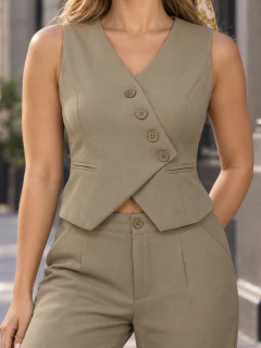 Conjunto 2 Piezas para Mujer, Blusa Cruzada Sin Mangas y Pantalón de Pierna Ancha, Elegante y Sofisticado - tienda en línea