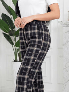 Pantalón Recto Mujer Cuadros | Pants Casual con Bolsas y Pretina Elástica - MALABIS