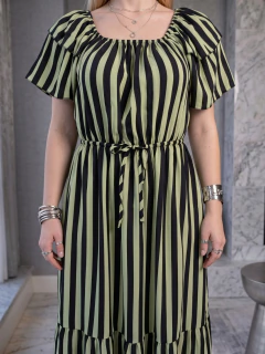 Vestido Midi de Rayas Verticales, Corte Favorecedor, Elegancia Casual y Estilo Sofisticado para Mujer - MALABIS