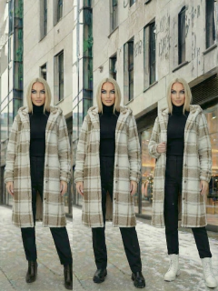 Abrigo Largo de cuadros para Mujer con Capucha, cardigan de cuadros, Chamarra Invierno Casual Elegante – Abrigo Acolchonado para Clima Frío - comprar en línea