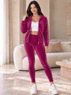 Conjunto Mujer 2 Piezas Terciopelo con Pedrería Brillante, Sudadera con Capucha + Pantalón Legging