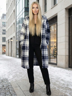 Abrigo Largo de cuadros para Mujer con Capucha, cardigan de cuadros, Chamarra Invierno Casual Elegante – Abrigo Acolchonado para Clima Frío - tienda en línea