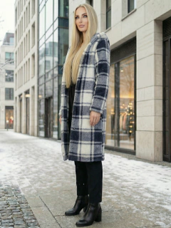 Abrigo Largo de cuadros para Mujer con Capucha, cardigan de cuadros, Chamarra Invierno Casual Elegante – Abrigo Acolchonado para Clima Frío - tienda en línea