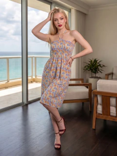 Vestido Strapless Floral Mujer Unitalla con Escote Halter Ajustable | Corte A y Cintura Smock