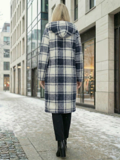Abrigo Largo de cuadros para Mujer con Capucha, cardigan de cuadros, Chamarra Invierno Casual Elegante – Abrigo Acolchonado para Clima Frío en internet