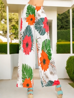 Pantalones de pierna ancha stretch con estampado y diseño plisado
