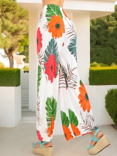 Pantalones de pierna ancha stretch con estampado y diseño plisado - comprar en línea
