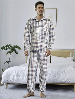 Pijamas Hombre De 2 Piezas Manga Larga Suave Cómoda Botones - tienda en línea