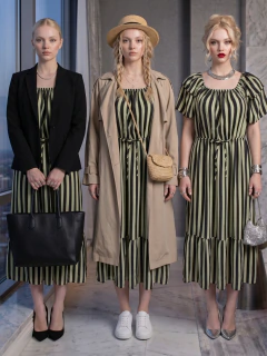 Vestido Midi de Rayas Verticales, Corte Favorecedor, Elegancia Casual y Estilo Sofisticado para Mujer en internet