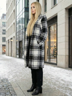 Imagen de Abrigo Largo de cuadros para Mujer con Capucha, cardigan de cuadros, Chamarra Invierno Casual Elegante – Abrigo Acolchonado para Clima Frío