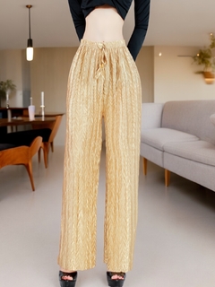 Pantalones de mujer palazzo de pierna ancha, pantalones sólidos con colores metálicos elegantes de dama - tienda en línea